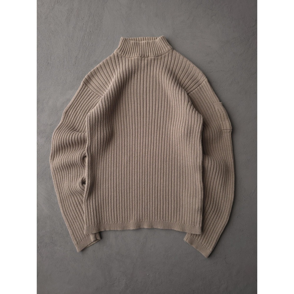Vintage 2000s Y2K International Waters Beige Ribbed Cotton High Neck Sweater M